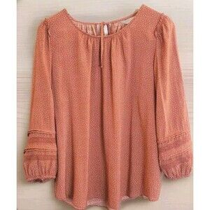Lauren Conrad Blouse Women  Large Muted Pink Polka Dot Bishop Sleeves Peasant